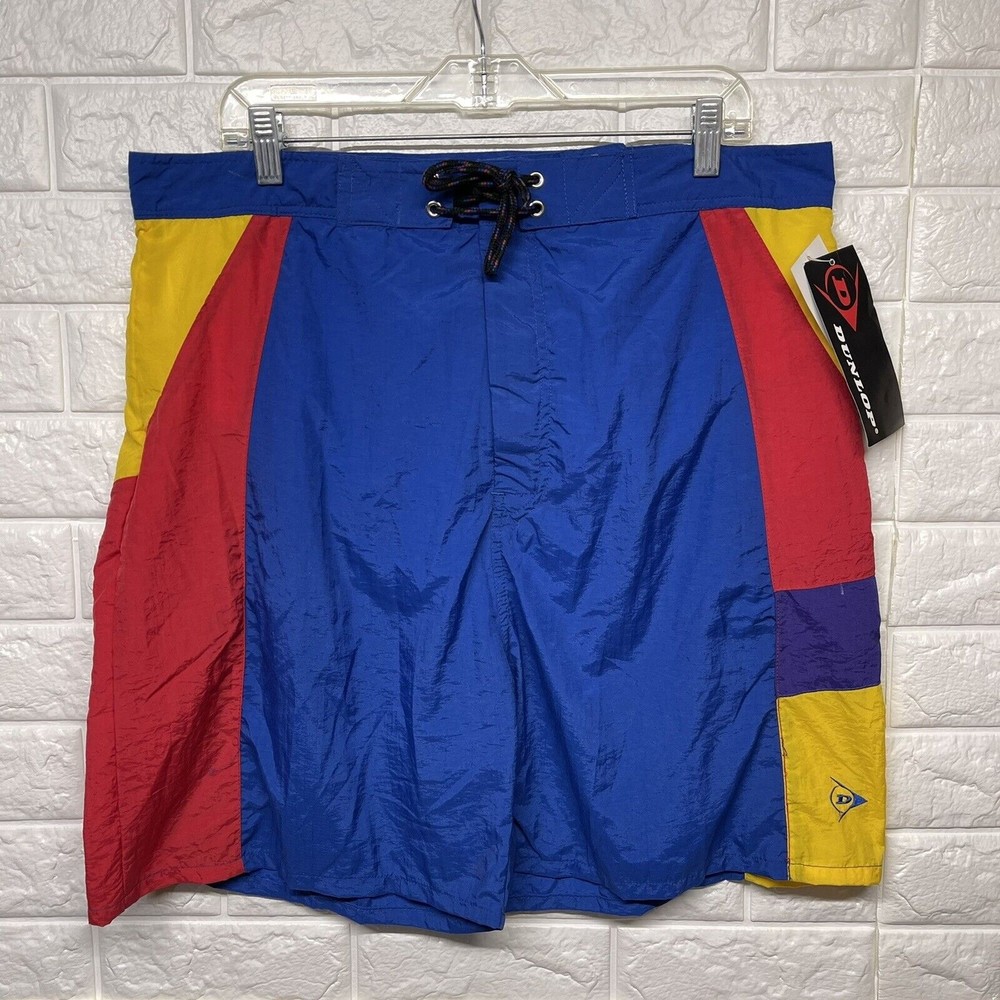 VINTAGE DUNLOP SWIM BOARD SHORTS DRAWSTRING MESH LINED MEN SIZE LARGE NWT